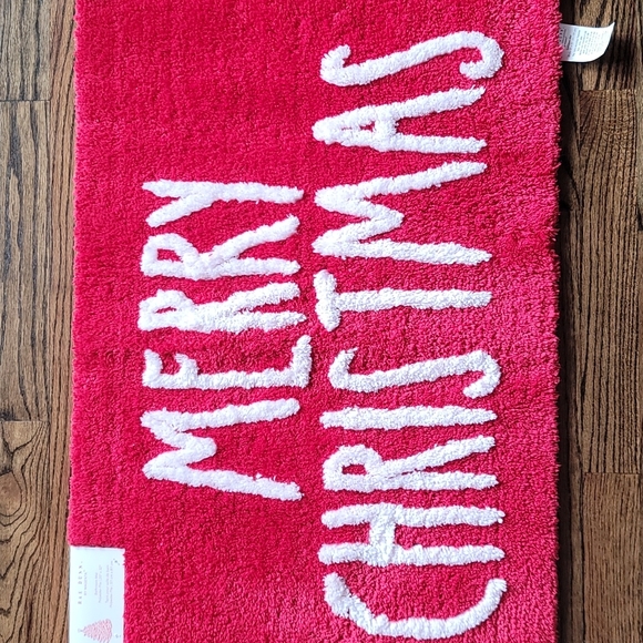 Nwt Rae Dunn Magenta Merry Christmas bathroom mat rug red white Holiday - Picture 5 of 6
